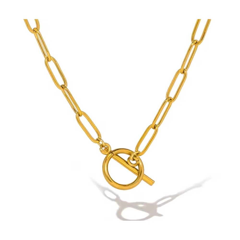 Gold Paperclip Chain Toggle Necklace Minimalist Link Layering Jewelry - Picture 1 of 6
